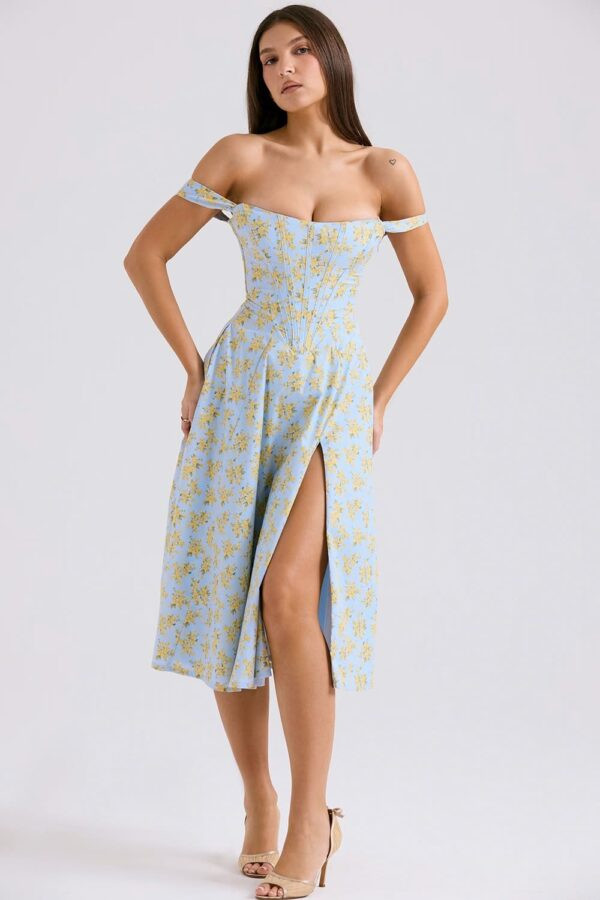 vestido-azul-midi-ombro-corselet-floral
