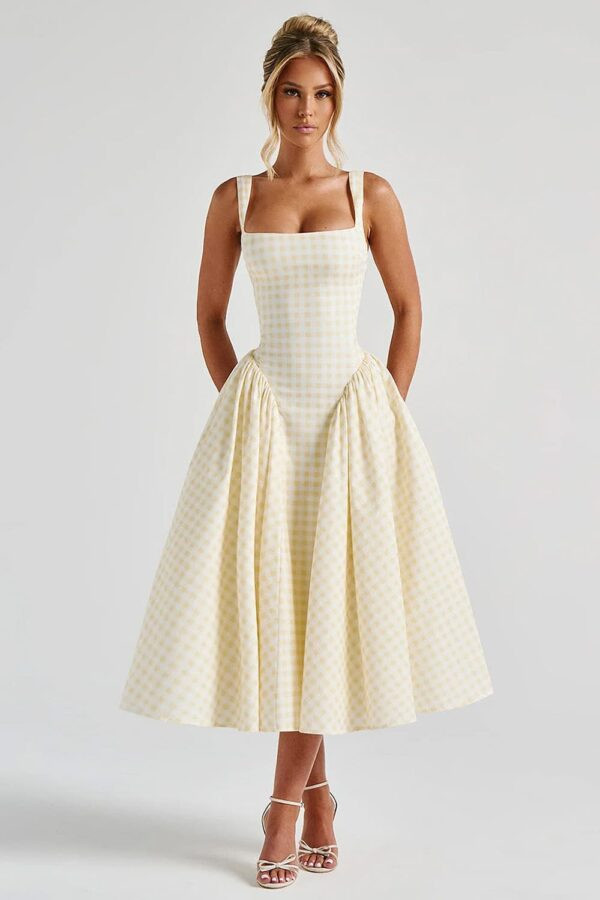vestido-midi-vintage-xadrez-vichy-amarelo