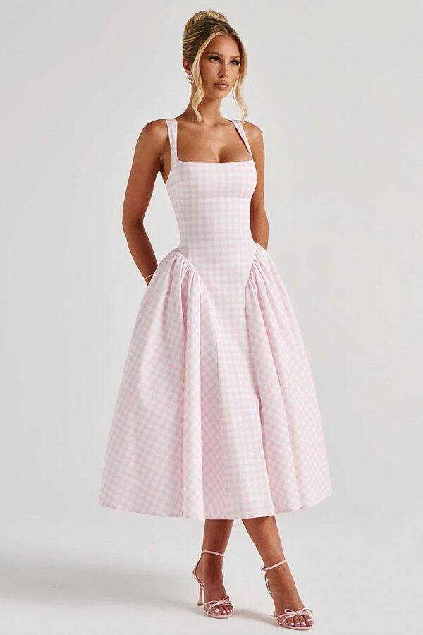 vestido-rosa-midi-vintage-xadrez