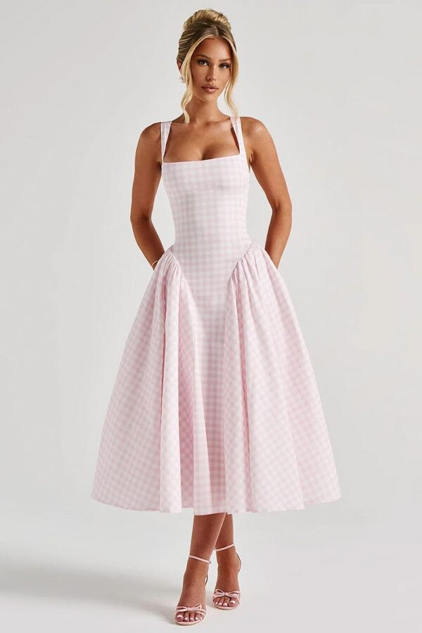 vestido-rosa-vintage-vichy-xadrez-midi