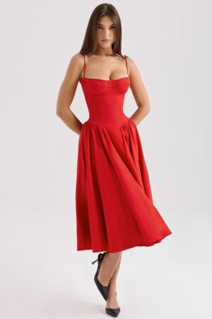vestido-vermelho-midi-saia-rodada-alcas-finas