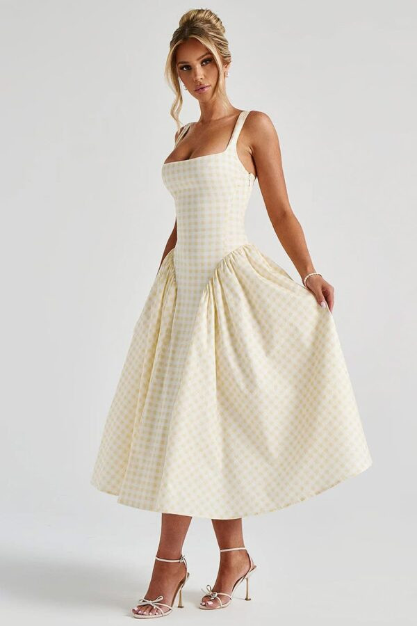 vestido-xadrez-vichy-amarelo-midi