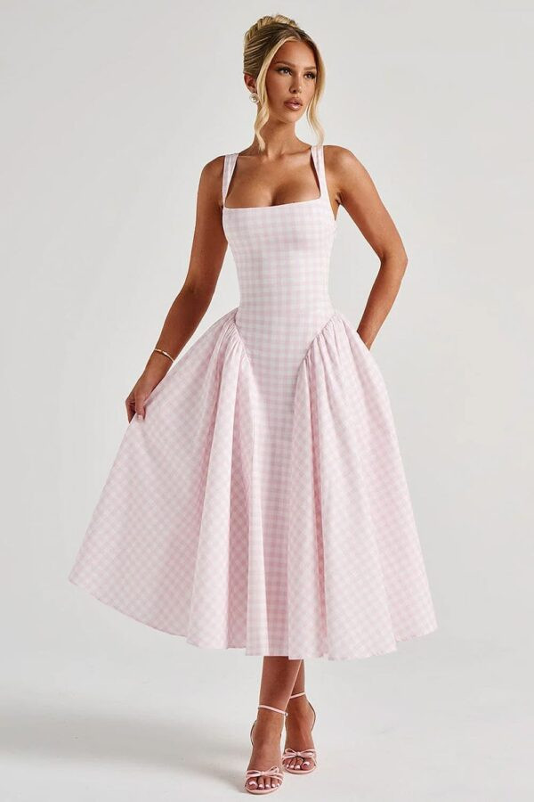 vestido-xadrez-vichy-rosa-vintage-midi