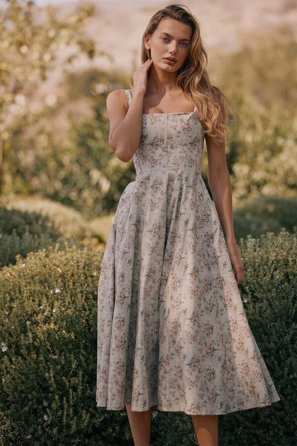 decote-quadrado-vestido-midi-verde-floral-alcas-largas
