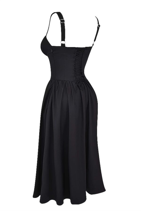 elegante-preto-vestido-midi-botoes-frente