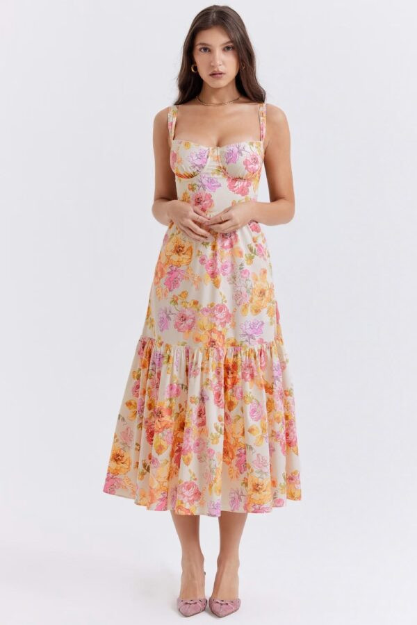 florido-vestido-rosa-amarelo-midi-babado