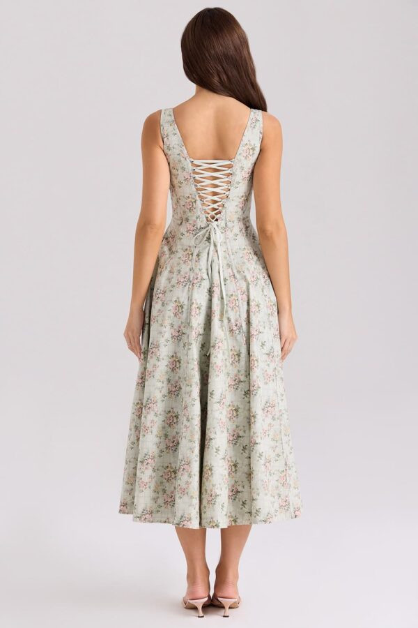 verde-vestido-midi-floral-decote-quadrado-alcas-largas