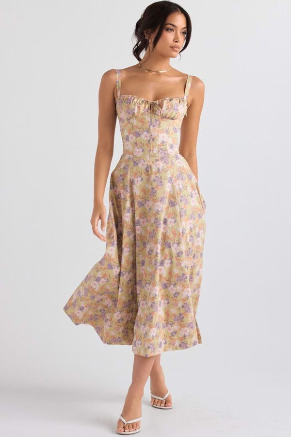 vestido-floral-midi-mostarda-corpete-fenda