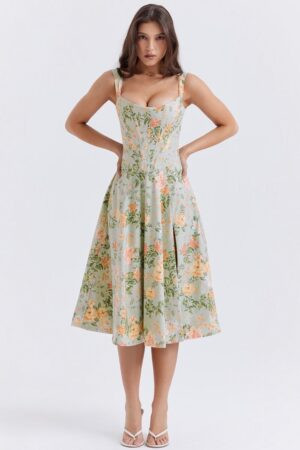 vestido-midi-camponesa-floral-verde-menta-fenda
