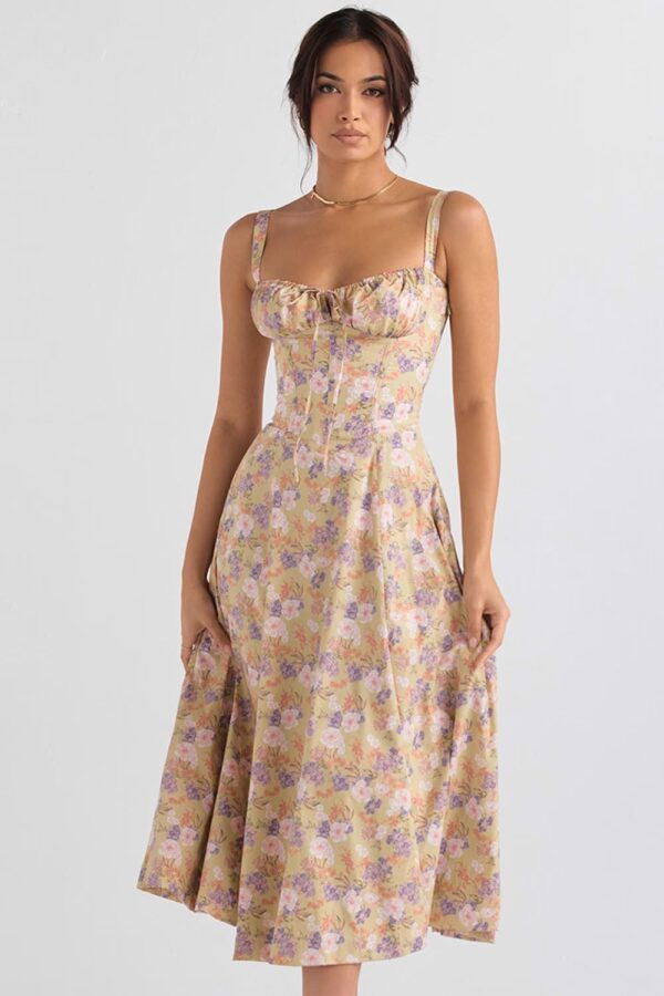 vestido-midi-floral-mostarda-corpete-fenda