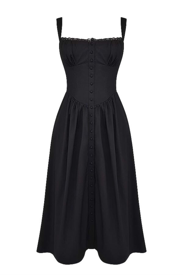 vestido-midi-preto-botoes-frente-elegante