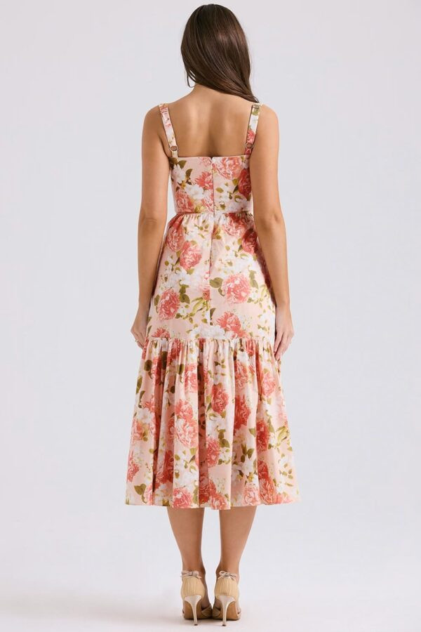 vestido-rosa-babado-barra-floral-midi