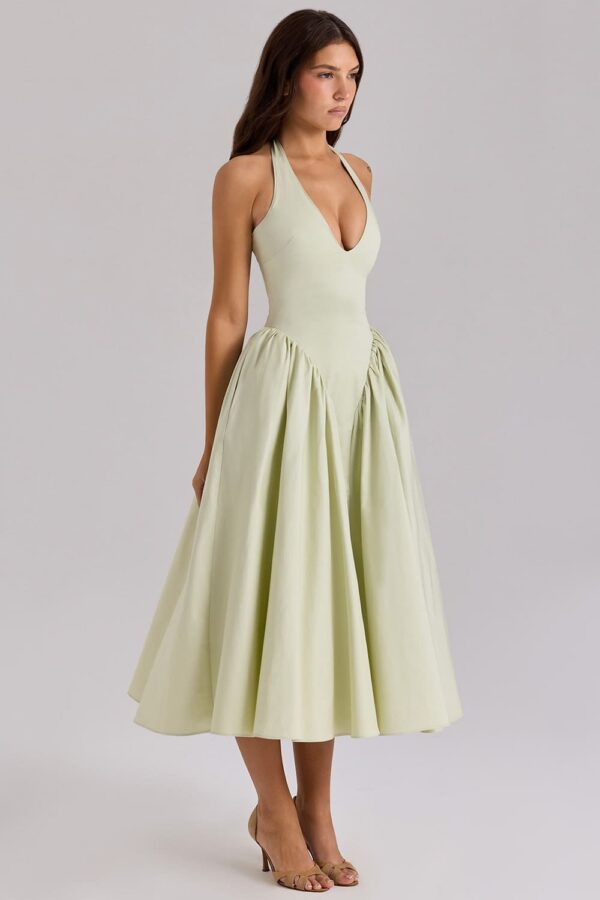 verde-menta-vestido-evase-midi-elegante-festa