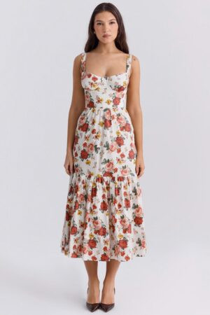 vestido-evase-midi-floral-rosas-babado-barra