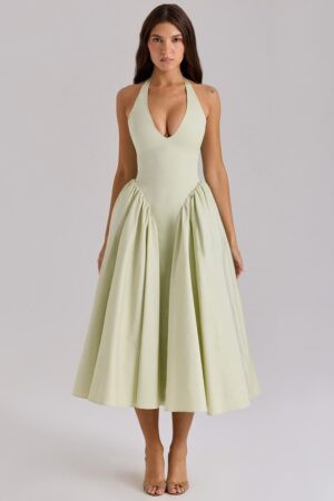 vestido-verde-menta-evase-midi-elegante-festa